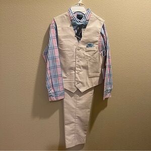 Nautica Boys' Beige Suit Vest with Plaid Shirt and Bow Tie